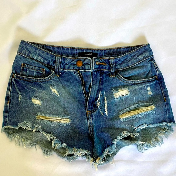 Forever21 Distressed High-Waisted Denim Shorts Size Small - Picture 1 of 4